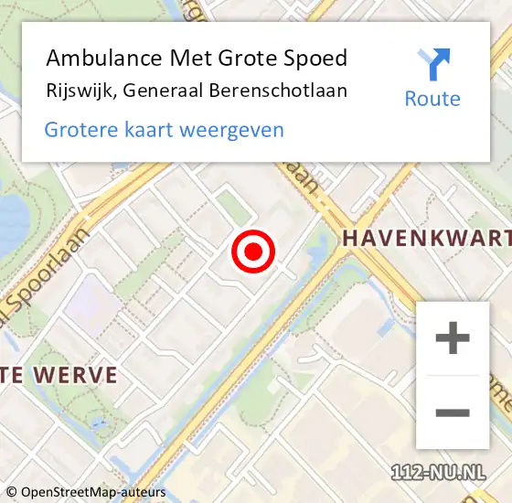 Locatie op kaart van de 112 melding: Ambulance Met Grote Spoed Naar Rijswijk, Generaal Berenschotlaan op 18 april 2024 05:16