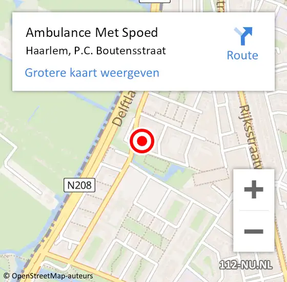 Locatie op kaart van de 112 melding: Ambulance Met Spoed Naar Haarlem, P.C. Boutensstraat op 18 april 2024 05:19