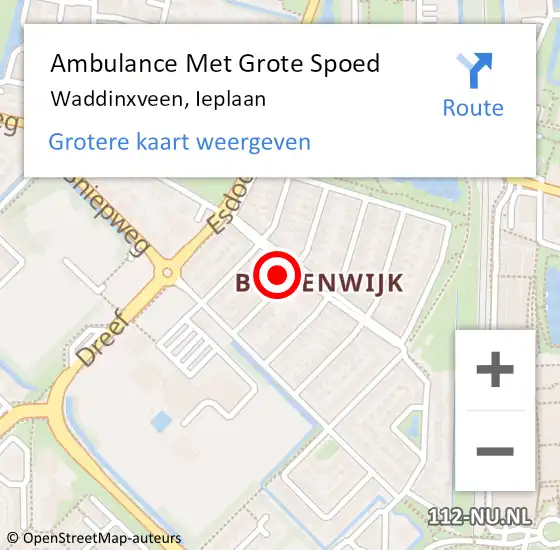 Locatie op kaart van de 112 melding: Ambulance Met Grote Spoed Naar Waddinxveen, Ieplaan op 18 april 2024 05:21