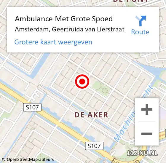Locatie op kaart van de 112 melding: Ambulance Met Grote Spoed Naar Amsterdam, Geertruida van Lierstraat op 18 april 2024 05:23