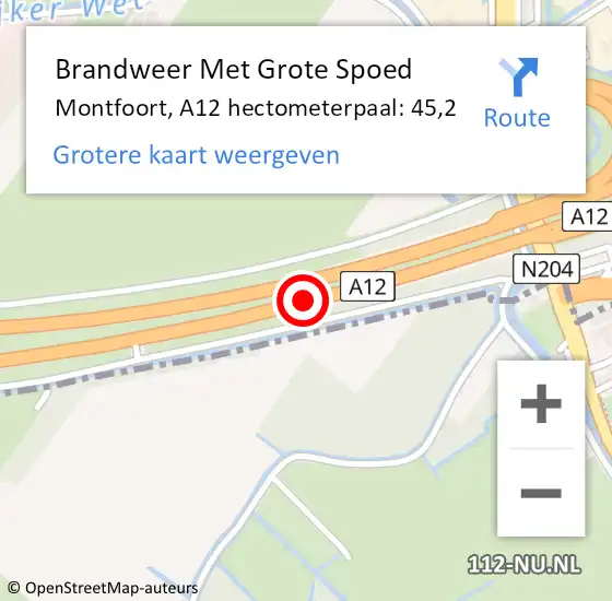 Locatie op kaart van de 112 melding: Brandweer Met Grote Spoed Naar Montfoort, A12 hectometerpaal: 45,2 op 18 april 2024 06:25
