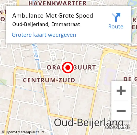 Locatie op kaart van de 112 melding: Ambulance Met Grote Spoed Naar Oud-Beijerland, Emmastraat op 18 april 2024 07:02
