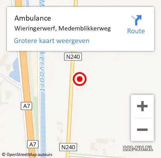Locatie op kaart van de 112 melding: Ambulance Wieringerwerf, Medemblikkerweg op 18 april 2024 08:03