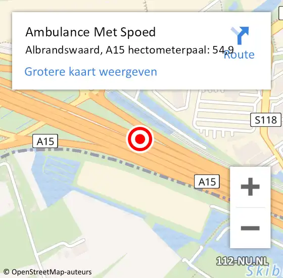 Locatie op kaart van de 112 melding: Ambulance Met Spoed Naar Albrandswaard, A15 hectometerpaal: 54,9 op 18 april 2024 08:17