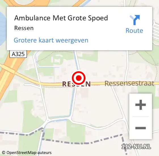 Locatie op kaart van de 112 melding: Ambulance Met Grote Spoed Naar Ressen op 18 april 2024 08:18