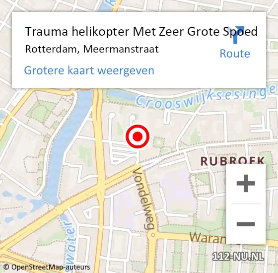 Locatie op kaart van de 112 melding: Trauma helikopter Met Zeer Grote Spoed Naar Rotterdam, Meermanstraat op 18 april 2024 08:19