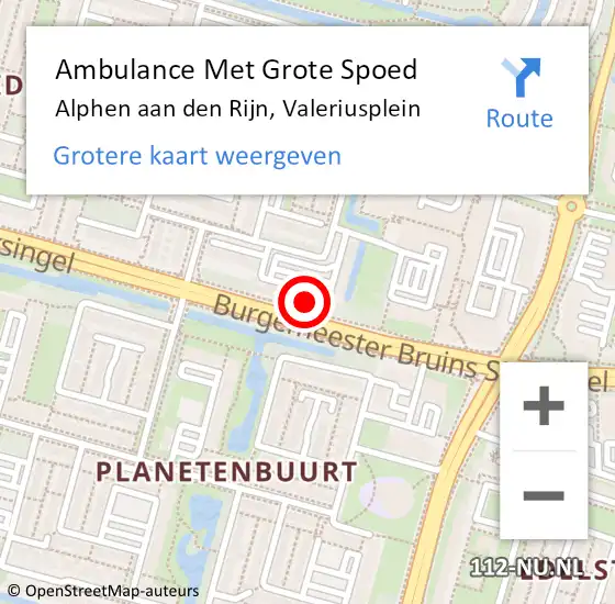 Locatie op kaart van de 112 melding: Ambulance Met Grote Spoed Naar Alphen aan den Rijn, Valeriusplein op 18 april 2024 08:33