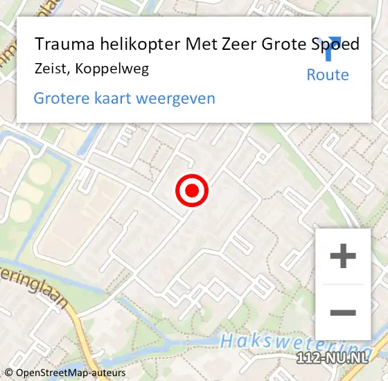 Locatie op kaart van de 112 melding: Trauma helikopter Met Zeer Grote Spoed Naar Zeist, Koppelweg op 18 april 2024 08:36