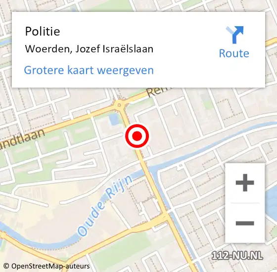 Locatie op kaart van de 112 melding: Politie Woerden, Jozef Israëlslaan op 18 april 2024 08:36