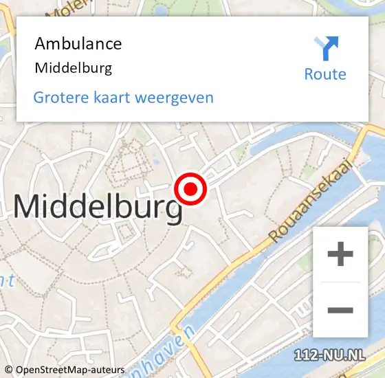 Locatie op kaart van de 112 melding: Ambulance Middelburg op 18 april 2024 08:37