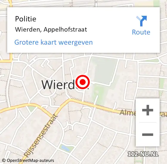 Locatie op kaart van de 112 melding: Politie Wierden, Appelhofstraat op 18 april 2024 08:55