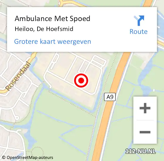 Locatie op kaart van de 112 melding: Ambulance Met Spoed Naar Heiloo, De Hoefsmid op 18 april 2024 08:55