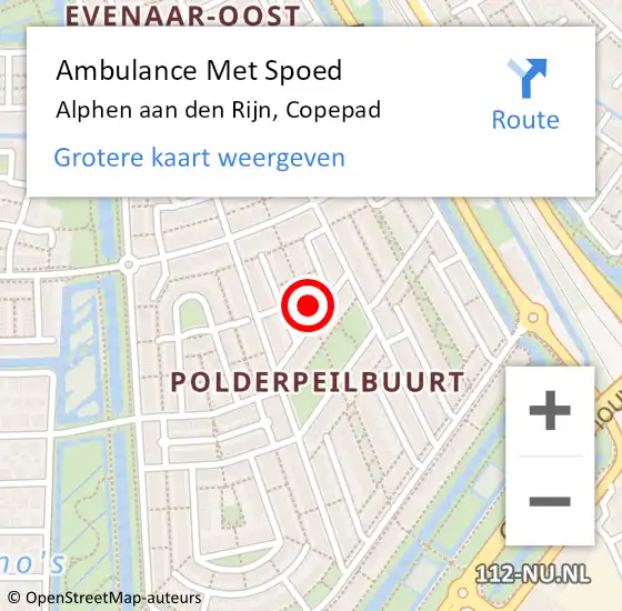 Locatie op kaart van de 112 melding: Ambulance Met Spoed Naar Alphen aan den Rijn, Copepad op 18 april 2024 08:59
