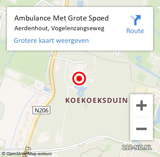 Locatie op kaart van de 112 melding: Ambulance Met Grote Spoed Naar Aerdenhout, Vogelenzangseweg op 18 april 2024 09:00