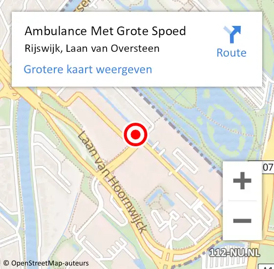 Locatie op kaart van de 112 melding: Ambulance Met Grote Spoed Naar Rijswijk, Laan van Oversteen op 18 april 2024 09:10