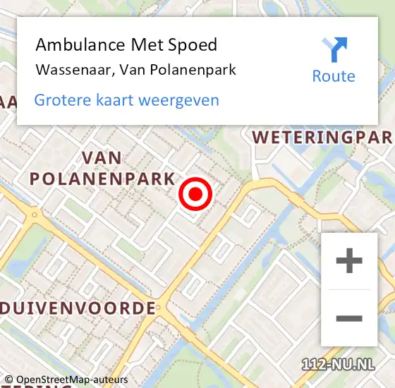 Locatie op kaart van de 112 melding: Ambulance Met Spoed Naar Wassenaar, Van Polanenpark op 18 april 2024 09:11