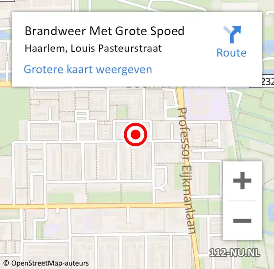 Locatie op kaart van de 112 melding: Brandweer Met Grote Spoed Naar Haarlem, Louis Pasteurstraat op 18 april 2024 09:34