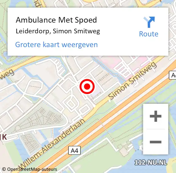 Locatie op kaart van de 112 melding: Ambulance Met Spoed Naar Leiderdorp, Simon Smitweg op 18 april 2024 09:37