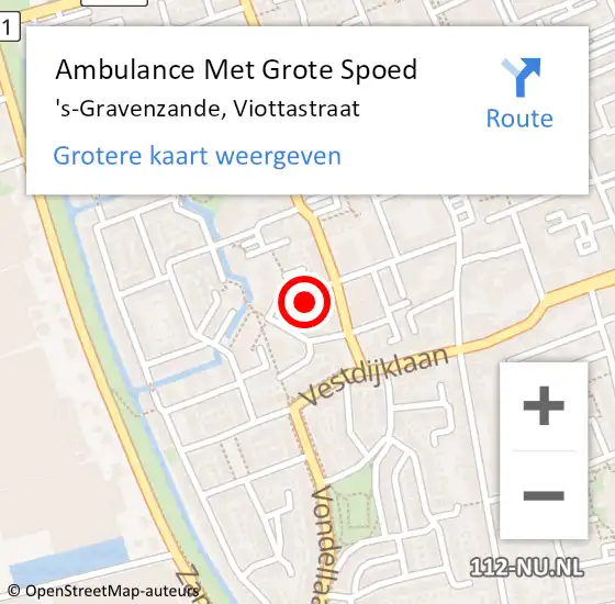 Locatie op kaart van de 112 melding: Ambulance Met Grote Spoed Naar 's-Gravenzande, Viottastraat op 18 april 2024 09:51