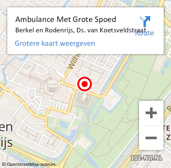 Locatie op kaart van de 112 melding: Ambulance Met Grote Spoed Naar Berkel en Rodenrijs, Ds. van Koetsveldstraat op 18 april 2024 10:01