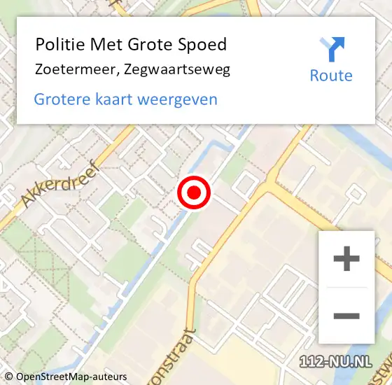 Locatie op kaart van de 112 melding: Politie Met Grote Spoed Naar Zoetermeer, Zegwaartseweg op 18 april 2024 10:28