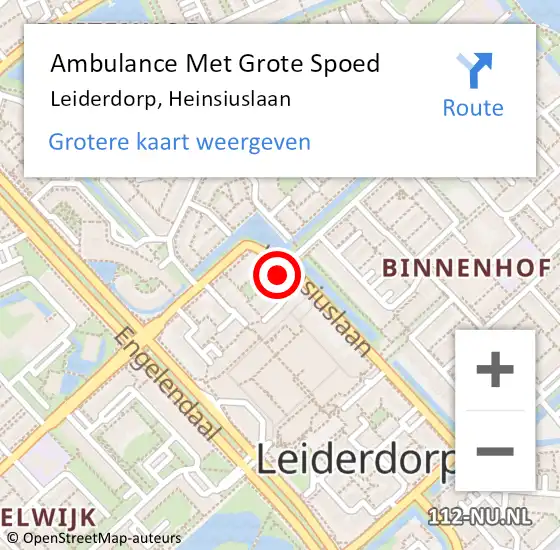 Locatie op kaart van de 112 melding: Ambulance Met Grote Spoed Naar Leiderdorp, Heinsiuslaan op 18 april 2024 10:38
