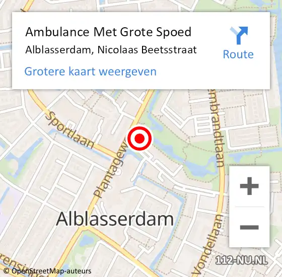 Locatie op kaart van de 112 melding: Ambulance Met Grote Spoed Naar Alblasserdam, Nicolaas Beetsstraat op 18 april 2024 10:39