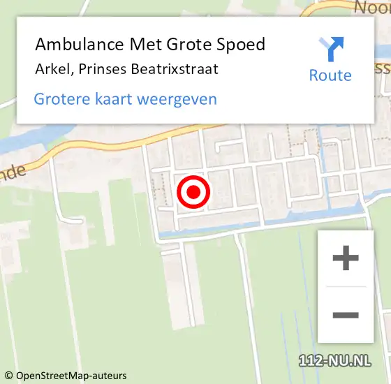 Locatie op kaart van de 112 melding: Ambulance Met Grote Spoed Naar Arkel, Prinses Beatrixstraat op 18 april 2024 10:45