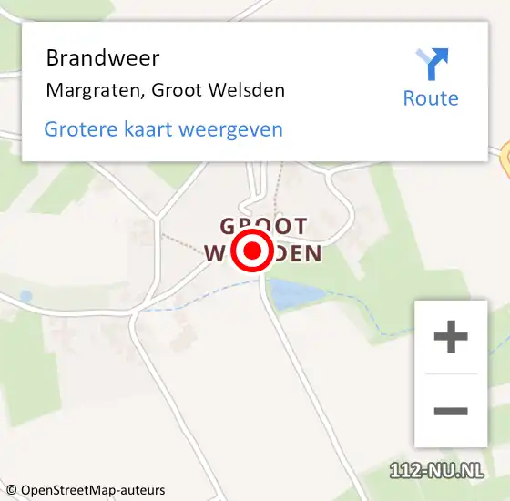 Locatie op kaart van de 112 melding: Brandweer Margraten, Groot Welsden op 18 april 2024 10:53