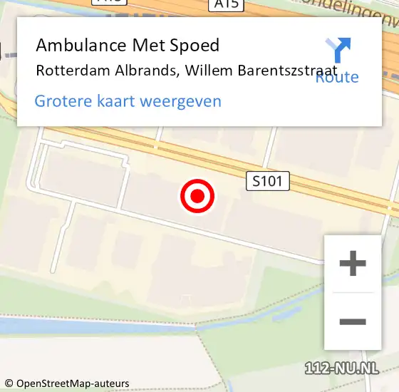 Locatie op kaart van de 112 melding: Ambulance Met Spoed Naar Rotterdam Albrands, Willem Barentszstraat op 18 april 2024 11:00
