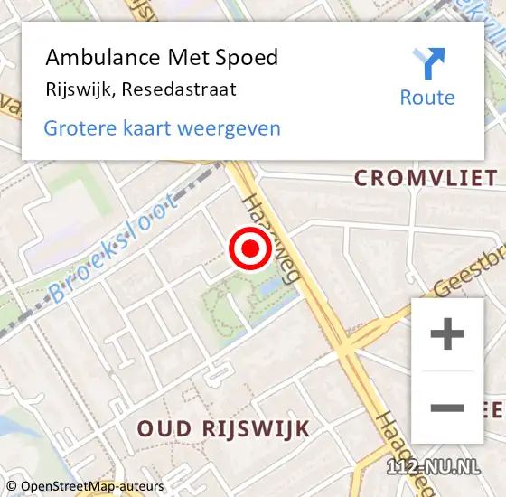 Locatie op kaart van de 112 melding: Ambulance Met Spoed Naar Rijswijk, Resedastraat op 18 april 2024 11:07