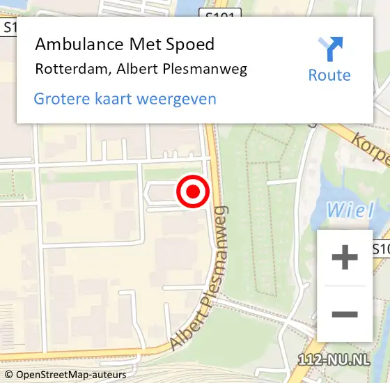 Locatie op kaart van de 112 melding: Ambulance Met Spoed Naar Rotterdam, Albert Plesmanweg op 18 april 2024 11:14
