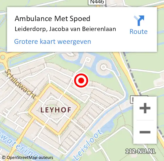 Locatie op kaart van de 112 melding: Ambulance Met Spoed Naar Leiderdorp, Jacoba van Beierenlaan op 18 april 2024 11:16