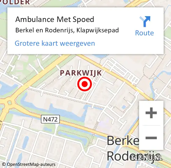 Locatie op kaart van de 112 melding: Ambulance Met Spoed Naar Berkel en Rodenrijs, Klapwijksepad op 18 april 2024 11:23