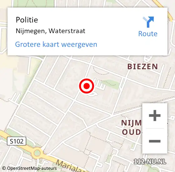 Locatie op kaart van de 112 melding: Politie Nijmegen, Waterstraat op 18 april 2024 11:38