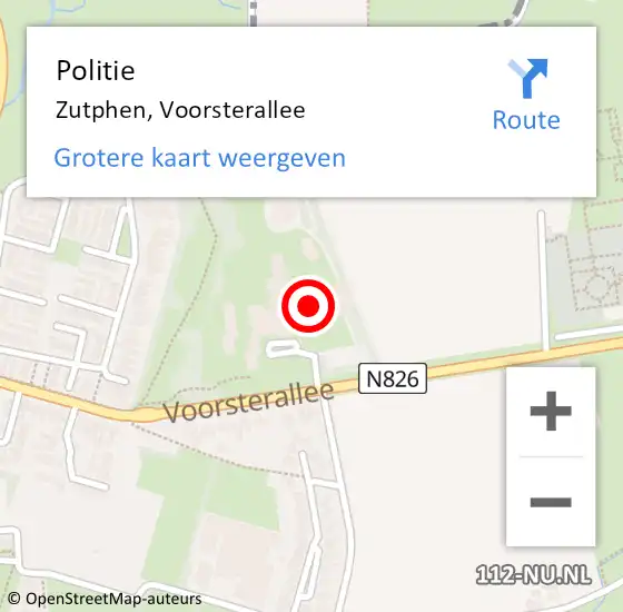 Locatie op kaart van de 112 melding: Politie Zutphen, Voorsterallee op 18 april 2024 11:42