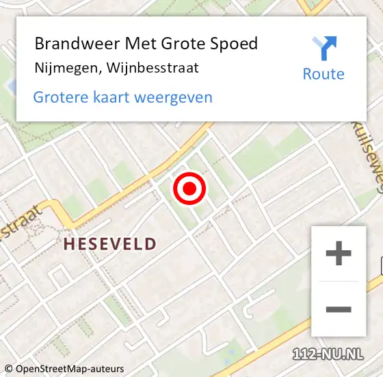 Locatie op kaart van de 112 melding: Brandweer Met Grote Spoed Naar Nijmegen, Wijnbesstraat op 18 april 2024 11:55