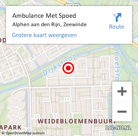 Locatie op kaart van de 112 melding: Ambulance Met Spoed Naar Alphen aan den Rijn, Zeewinde op 18 april 2024 11:56