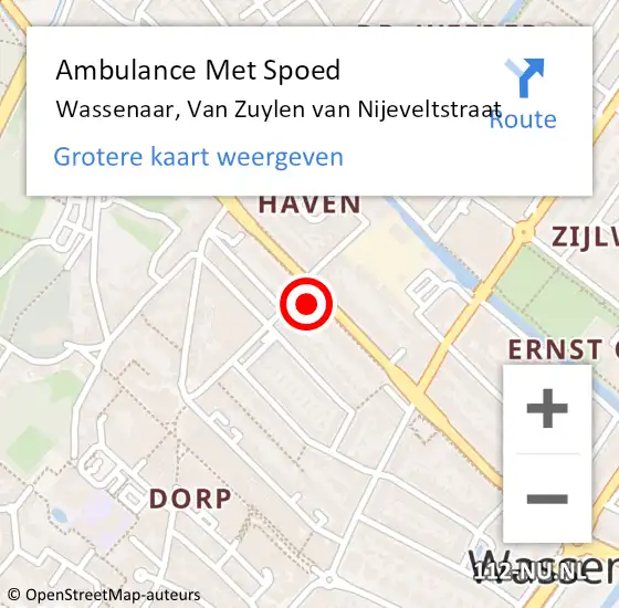 Locatie op kaart van de 112 melding: Ambulance Met Spoed Naar Wassenaar, Van Zuylen van Nijeveltstraat op 18 april 2024 12:01