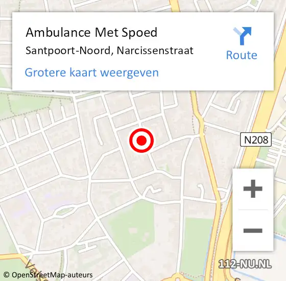 Locatie op kaart van de 112 melding: Ambulance Met Spoed Naar Santpoort-Noord, Narcissenstraat op 18 april 2024 12:04