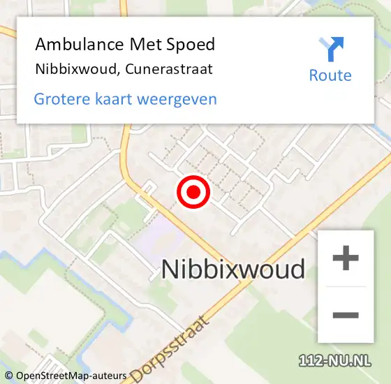 Locatie op kaart van de 112 melding: Ambulance Met Spoed Naar Nibbixwoud, Cunerastraat op 18 april 2024 12:10