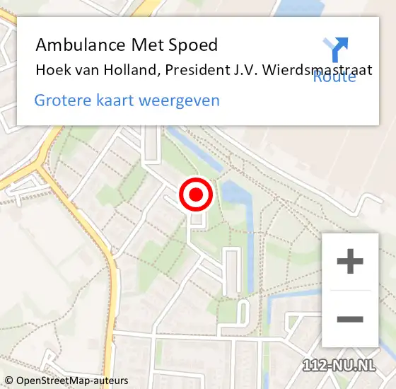 Locatie op kaart van de 112 melding: Ambulance Met Spoed Naar Hoek van Holland, President J.V. Wierdsmastraat op 18 april 2024 12:26