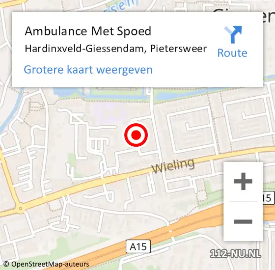 Locatie op kaart van de 112 melding: Ambulance Met Spoed Naar Hardinxveld-Giessendam, Pietersweer op 18 april 2024 12:35