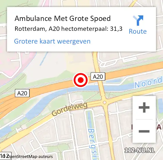 Locatie op kaart van de 112 melding: Ambulance Met Grote Spoed Naar Rotterdam, A20 hectometerpaal: 31,3 op 18 april 2024 12:35