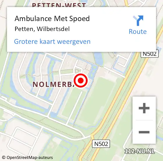 Locatie op kaart van de 112 melding: Ambulance Met Spoed Naar Petten, Wilbertsdel op 18 april 2024 12:36