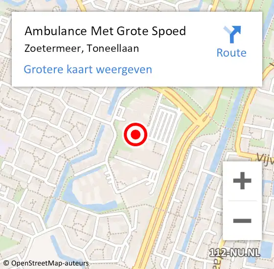 Locatie op kaart van de 112 melding: Ambulance Met Grote Spoed Naar Zoetermeer, Toneellaan op 18 april 2024 12:46