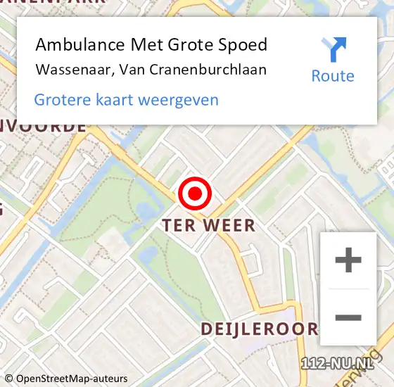 Locatie op kaart van de 112 melding: Ambulance Met Grote Spoed Naar Wassenaar, Van Cranenburchlaan op 18 april 2024 13:04