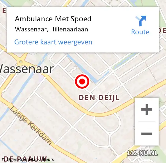 Locatie op kaart van de 112 melding: Ambulance Met Spoed Naar Wassenaar, Hillenaarlaan op 18 april 2024 13:08