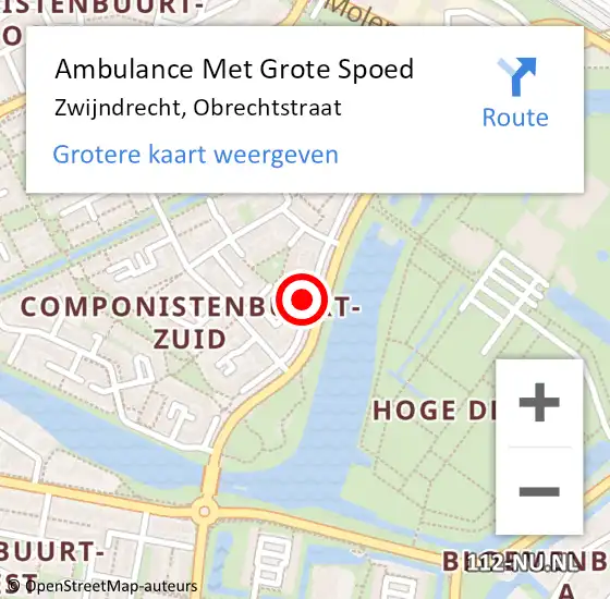 Locatie op kaart van de 112 melding: Ambulance Met Grote Spoed Naar Zwijndrecht, Obrechtstraat op 18 april 2024 13:37