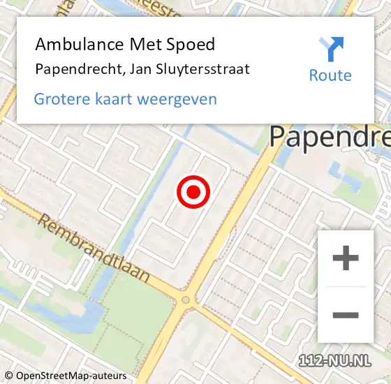 Locatie op kaart van de 112 melding: Ambulance Met Spoed Naar Papendrecht, Jan Sluytersstraat op 18 april 2024 13:39